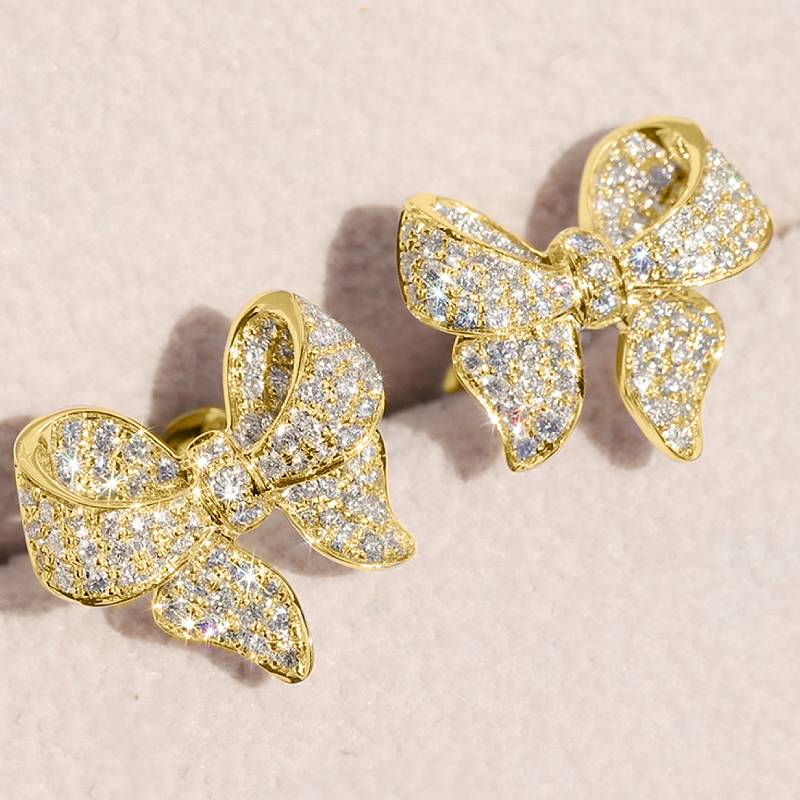 Huitan Aesthetic Bowknot Shaped Women Stud Earrings Full Shining CZ Fashion Party Wedding Accessories Engagement Chic Jewelry