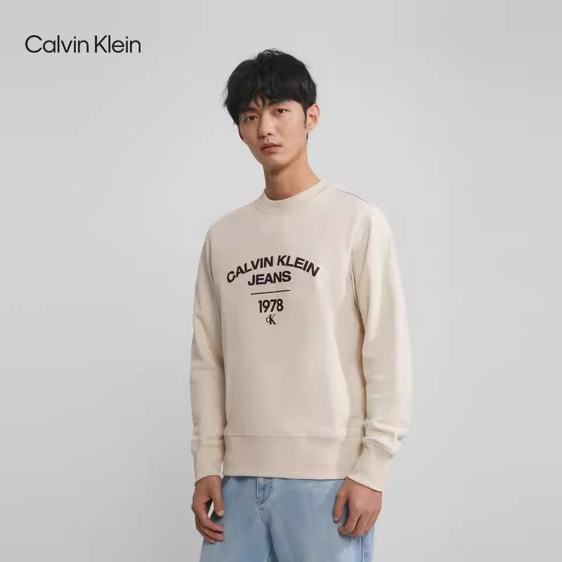 Calvin Klein Модная хлопковая толстовка с круглым вырезом и цветными буквами, мужская толстовка Off-White J323921