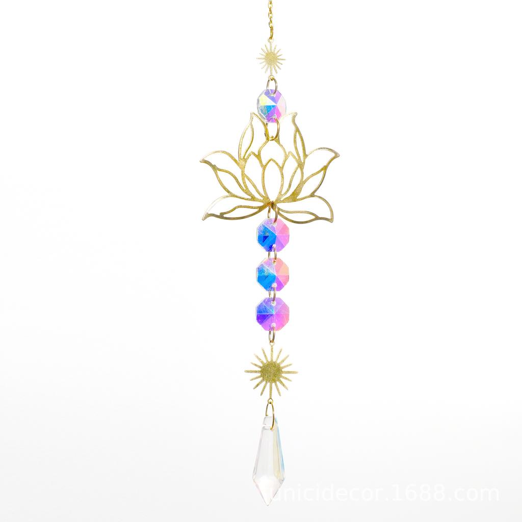 Sun Catcher Crystal Wind Chime, Lotus Flower Pendant Window Garden Decoration, Party Atmosphere Artifact Translucent Crystal Pendant.