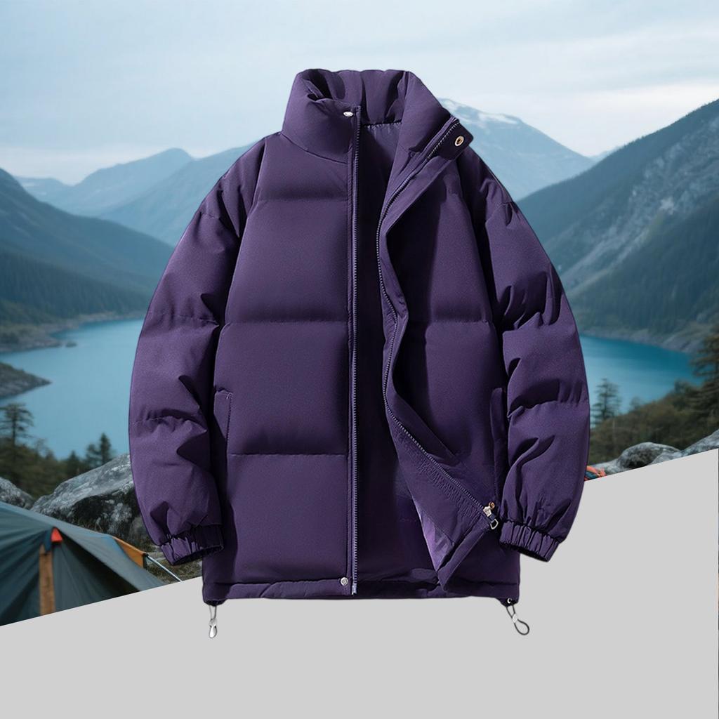 Men's Fleece-Lined Down Cotton Jacket - Loose Style With Zip Pockets, Warm, Casual & Versatile