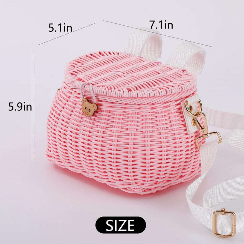 Bike Handwoven Basket Backpack with Lid Bike Scooter Tricycle Basket Adjustable Leather Straps for Kids Adult Bikes