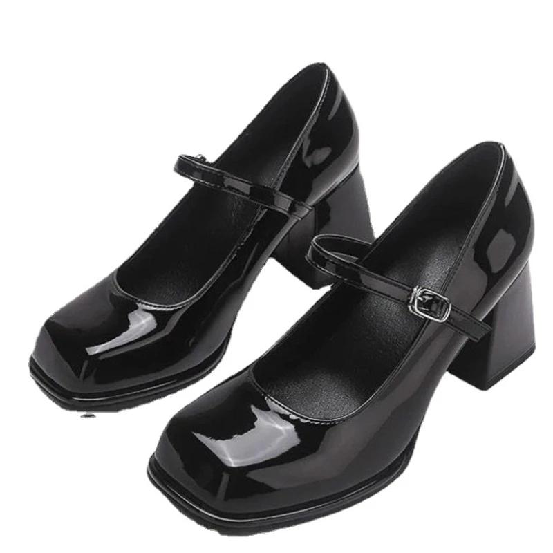 Ретро черные туфли-лодочки с пряжкой Mary Janes, нескользящие, повседневные туфли на среднем каблуке, женские однотонные, элегантные туфли на каблуках Zapatillas Mujer traf
