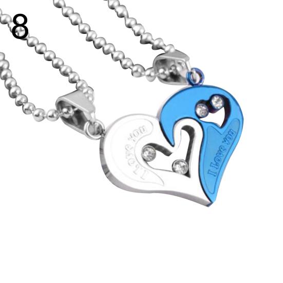 2 шт./компл., ожерелье для пары с кулоном «Я люблю тебя», инкрустированное стразами, в форме сердца