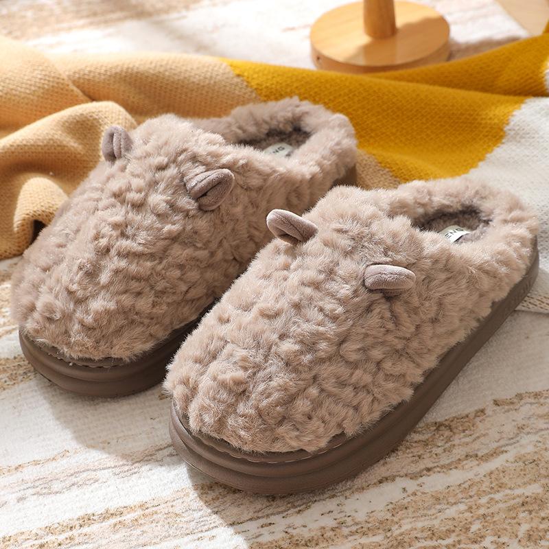 Women's Slippers Cartoon 2025 Winter New Home Couple Warm Non Slip Plush Cotton Thick Soled Floor Anti Cold Slippers Large Size