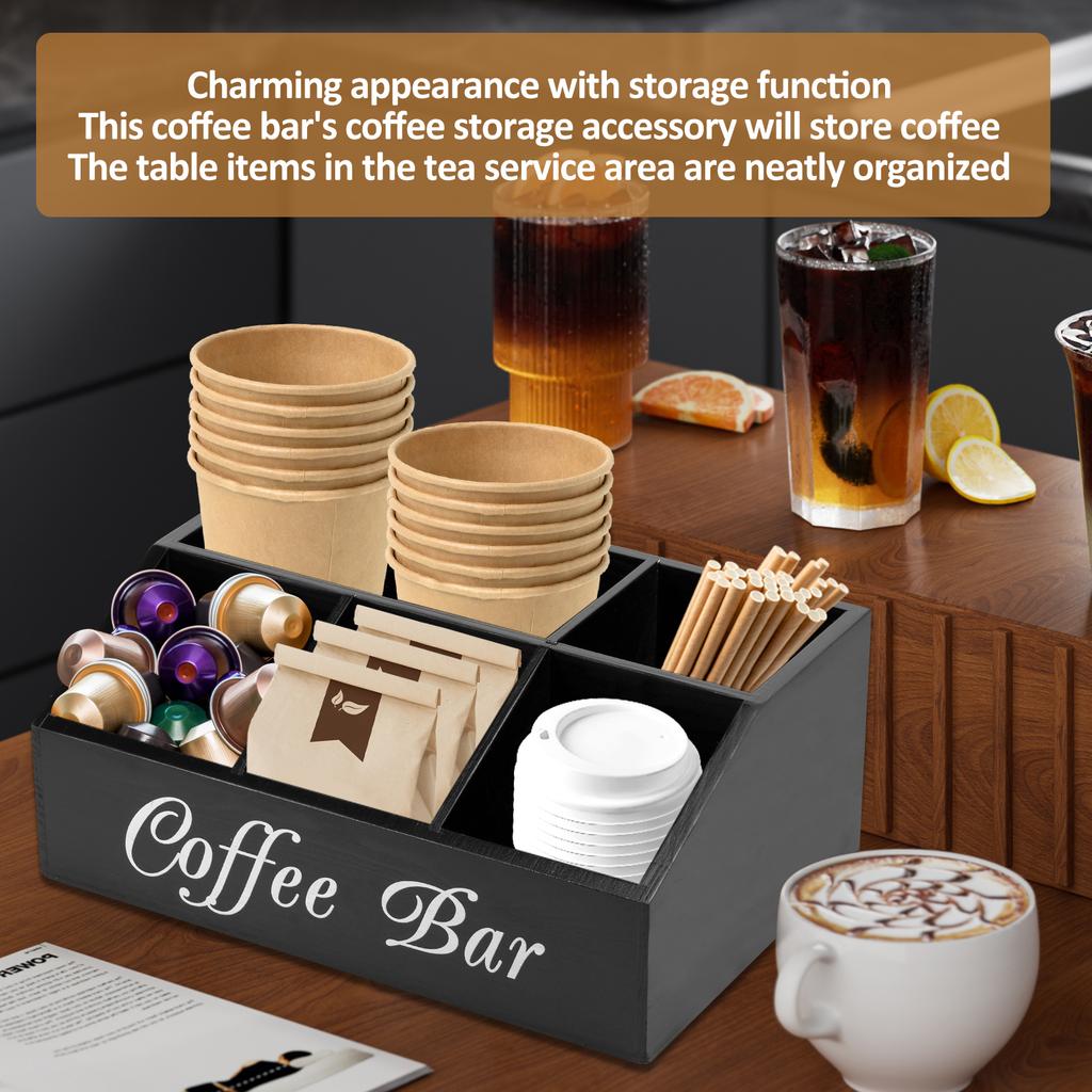 Деревянная подставка для кофе, органайзер для кофейного бара, 5 отделений, аксессуары для кофейного бара, винтажная станция для хранения кофе, держатель для кофейных капсул