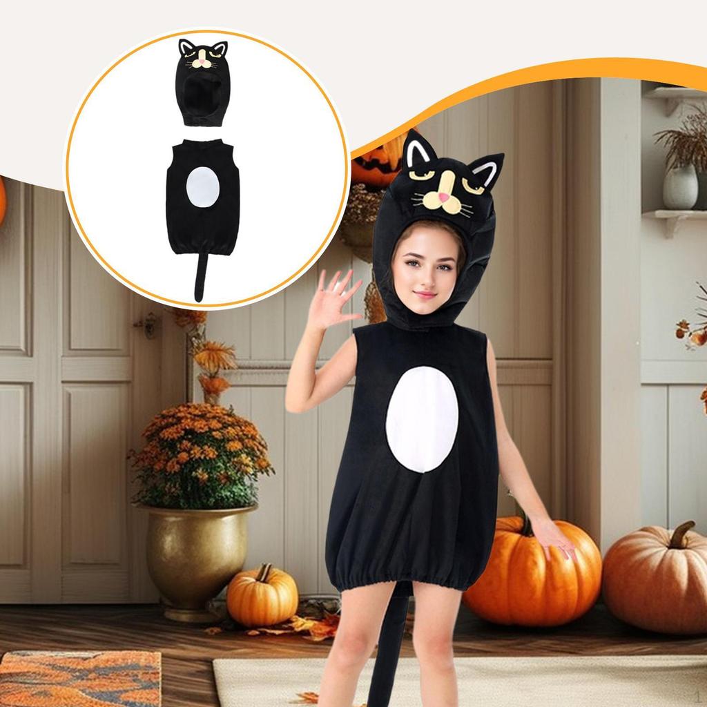 Костюм кошки на Хэллоуин, косплей животного для сценического выступления, для детей, мальчиков