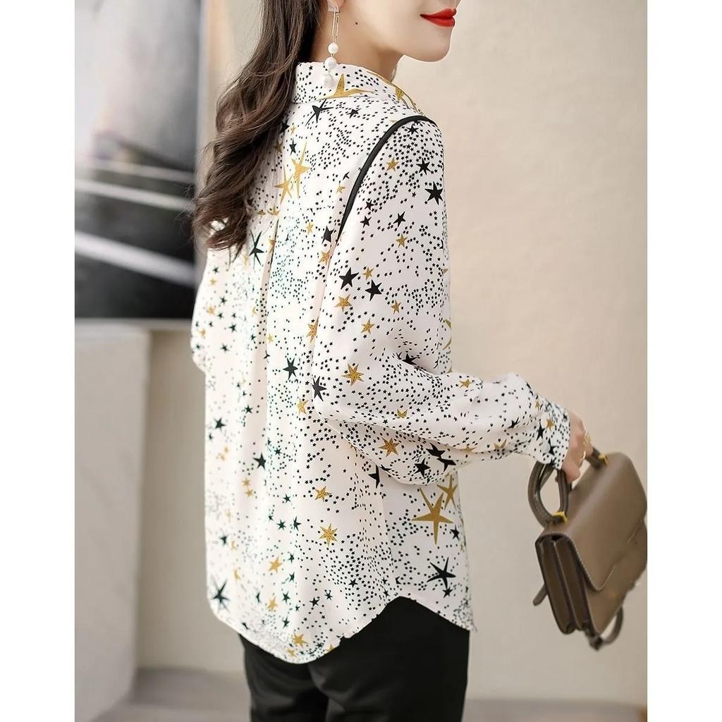 Женская рубашка из шифона с длинными рукавами и принтом, летняя свежая свободная тонкая рубашка для поездок на работу