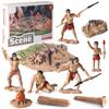 Oenux Prehistoric People Life Scene Human Evolution Wild Sabre-toothed Tiger Mammoth Animals Model Action Figures Collection Toy
