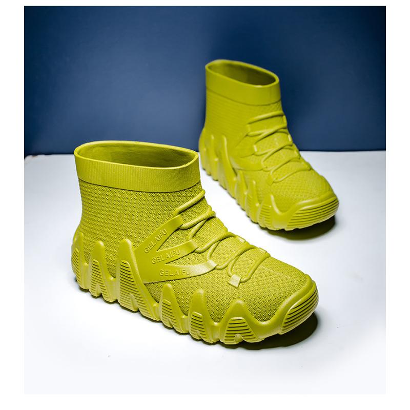 ПВХ водонепроницаемые мужские зимние ботинки с утолщенной подошвой нескользящие модные для отдыха с подкладкой тепло