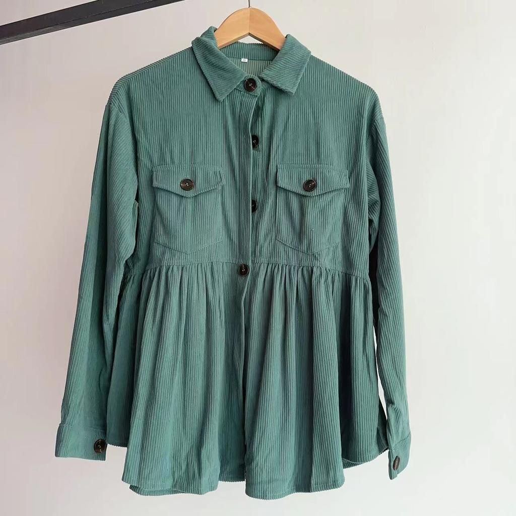 S-XL Women's Cardigan Lapel Corduroy Single-breasted Jacket