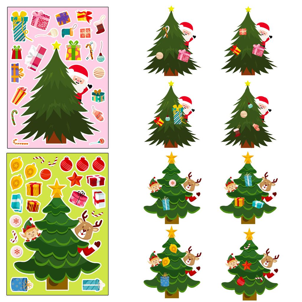6 Christmas Day Celebration Puzzle Face-Changing Stickers Parent-Child Interaction Christmas Tree Diy Cartoon Graffiti Stickers