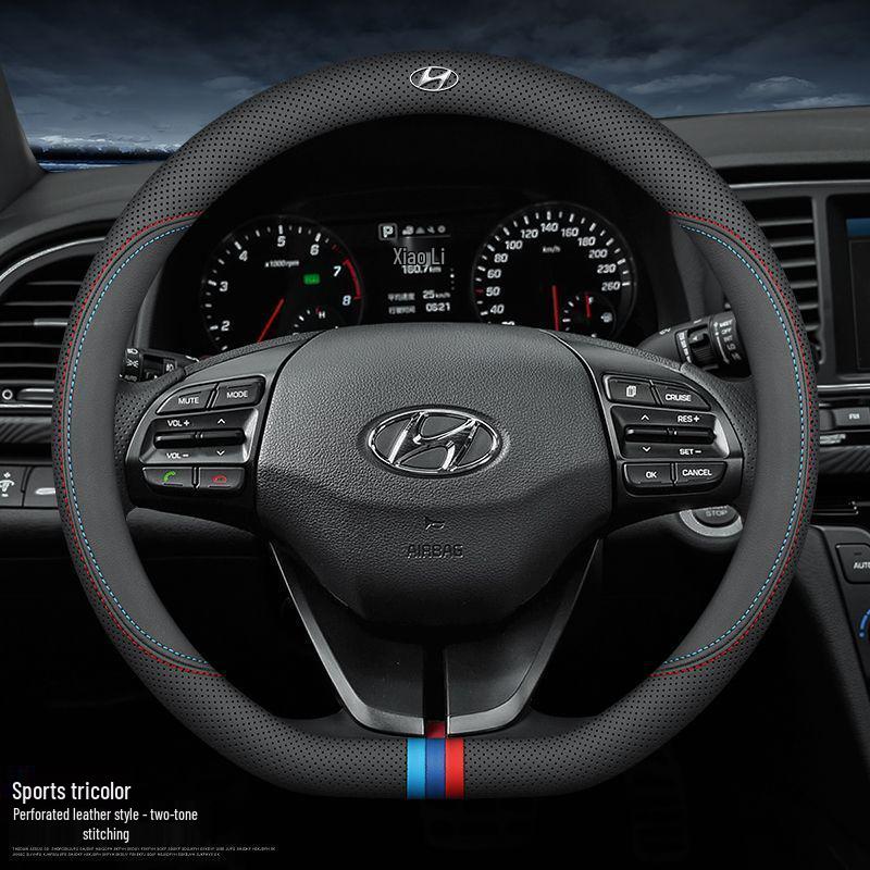 Натуральная кожаная оплетка руля для моделей Hyundai - Все сезоны