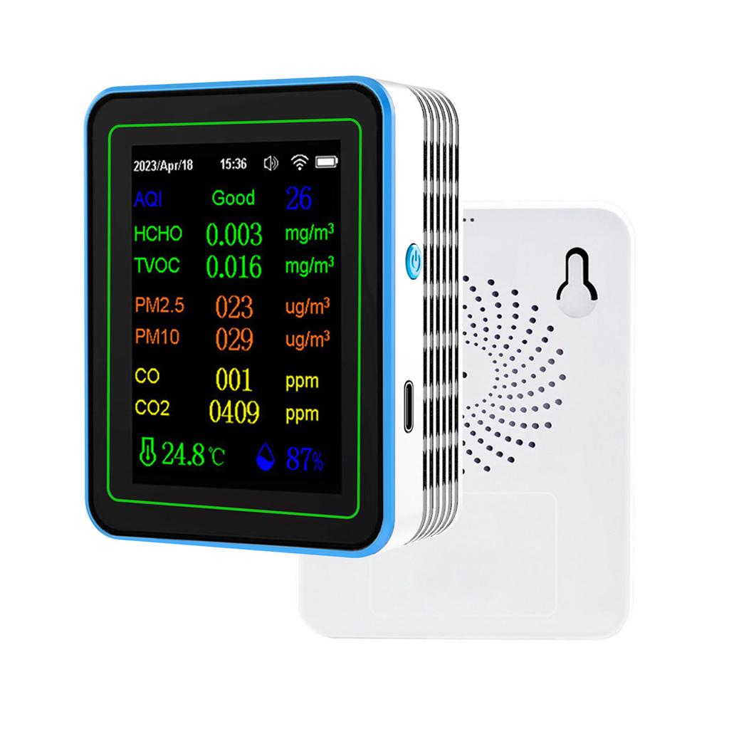 Качественный измеритель 12 в 1 WiFi CO2 TVOC HCHO Температура Влажность Умный детектор для помещений Работа от батареи с отображением времени