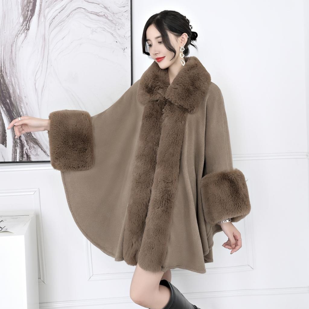 Autumn and Winter Women's Hair Collar Shawl Cape Large Size Knitted Cardigan Loose Jacket