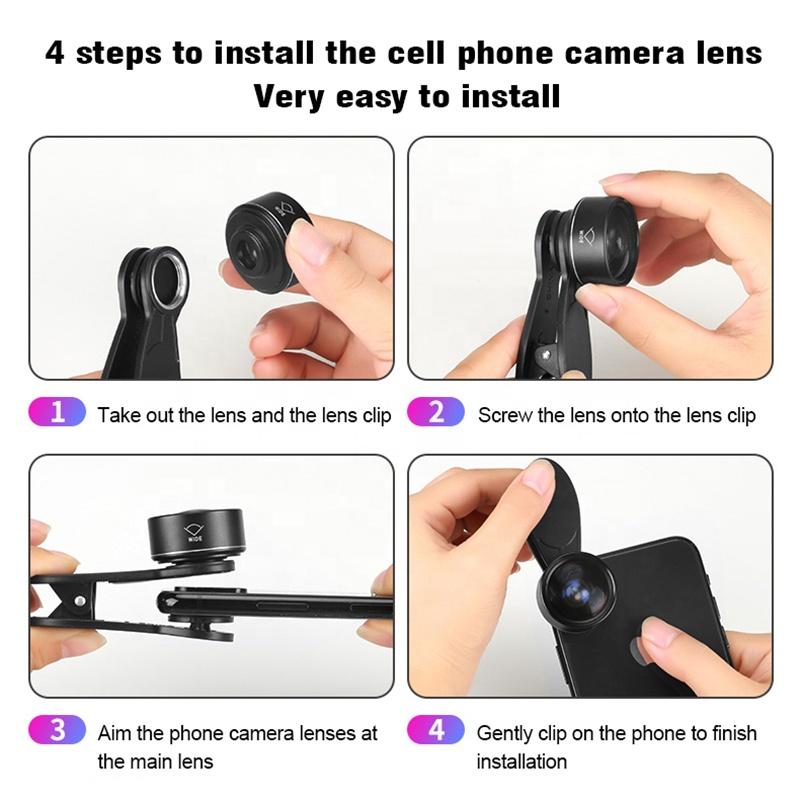 Cell Phone 130 Wide Angle Lens, 15x Macro Lens, 195 Fisheye Lens 3in1 Cell Phone Camera Lens