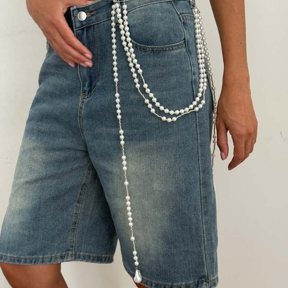 Pant Chains Pearls Chains Brooch Corsage Ornament Metal Multi-layer Necklace Tassel Chain Pin Men