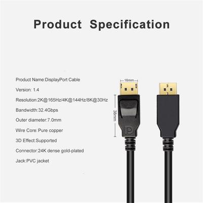 Кабель для монитора DP - DP 2 м 1.4 8K 30 Гц 4K 144 Гц 32,4 Гбит/с для ПК, ноутбука, телевизора, монитора