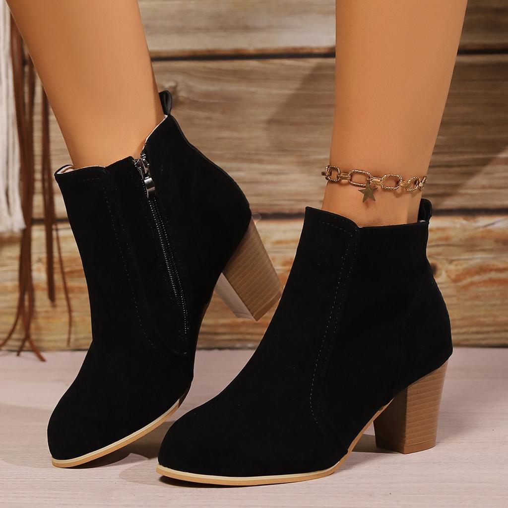 AutumnWinterFashionAnkleBootsWomenThickHighHeels shoes to keep warm