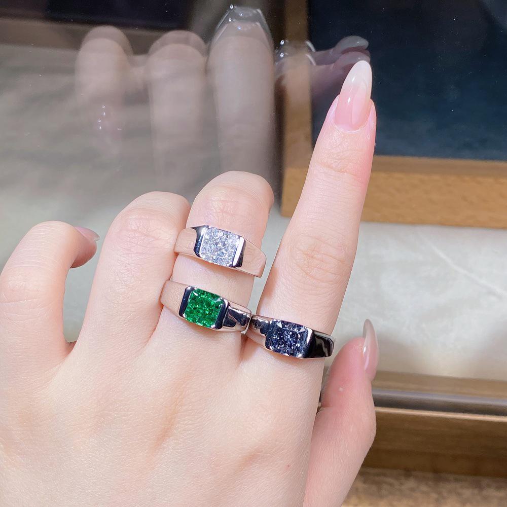 S925 Sterling Silver Unisex Ring with Gray & Black Diamond Ice Flower Cut