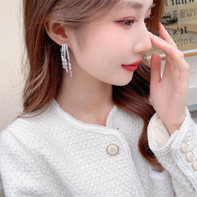 SUYU Мода Инкрустированные кубическим цирконием Вечернее платье Свадебные серьги Серьги-кисточки в виде капли воды