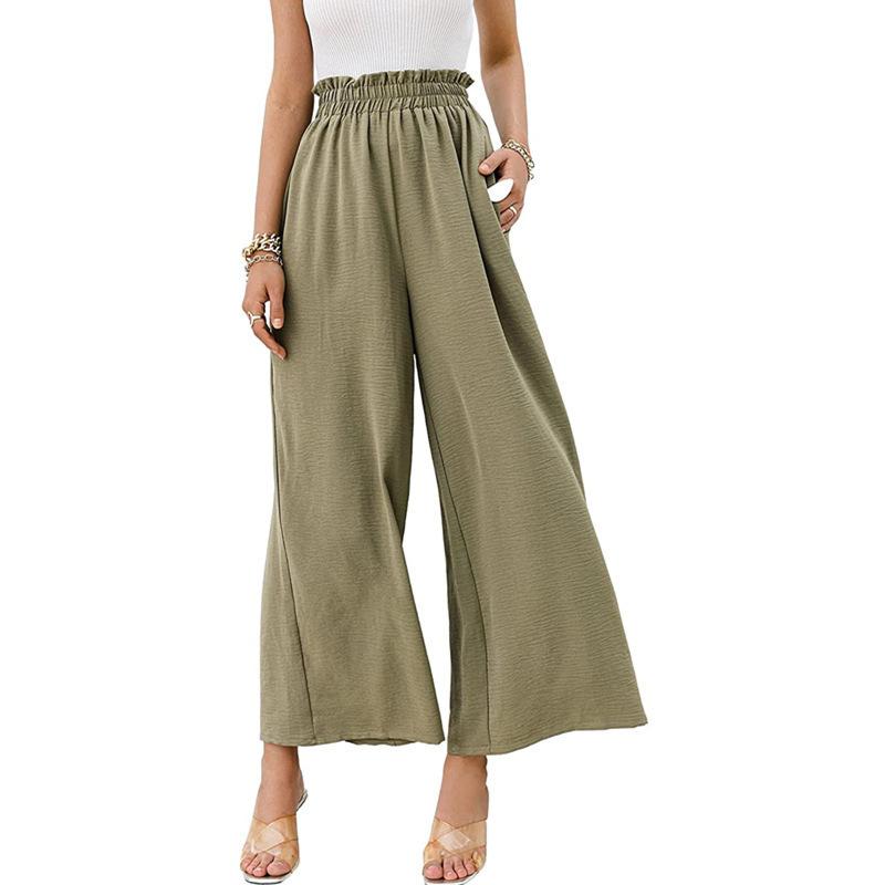Summer Women's Pants Cotton Linen Women's Solid Color High Waist Loose Casual Wide Leg Pants