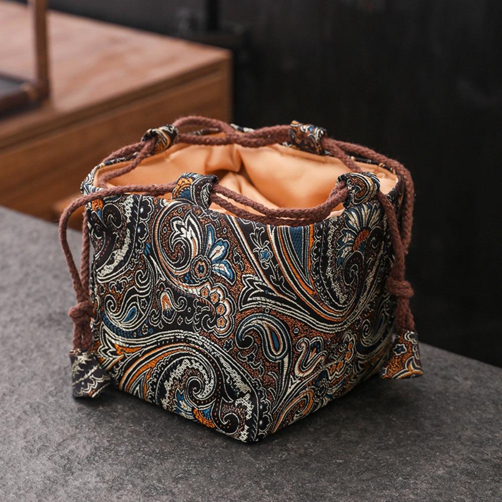 Сумка для хранения чайной посуды в китайском стиле, ударопрочная вышитая сумка в стиле ретро для небольших предметов, дорожная сумка