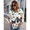 Butterfly Print Button Shirt, Casual Long Sleeve Shirt For Spring & Fall, Women's Clothing