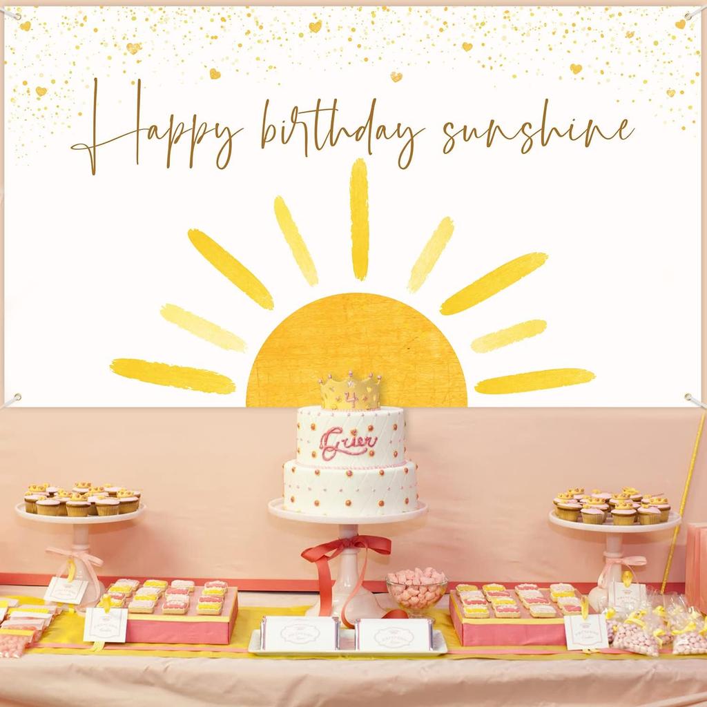 Boho Sun Happy Birthday Sunshine Backdrop Banner First Trip Around the Sun Wall Hanging Decor Muted Sunrise Theme Birthday Party Photography