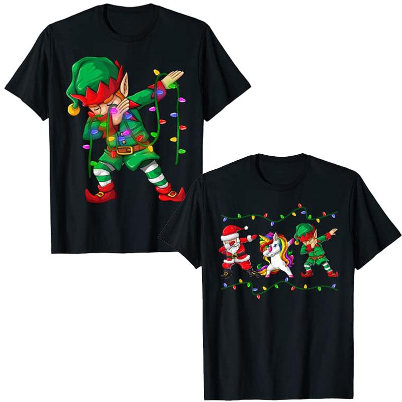 Dabbing Santa Elf Unicorn Christmas Costume Squad Kids Boys Unisex Xmas Gifts TShirt Funny DabbingElf Family Matching Tee Tops