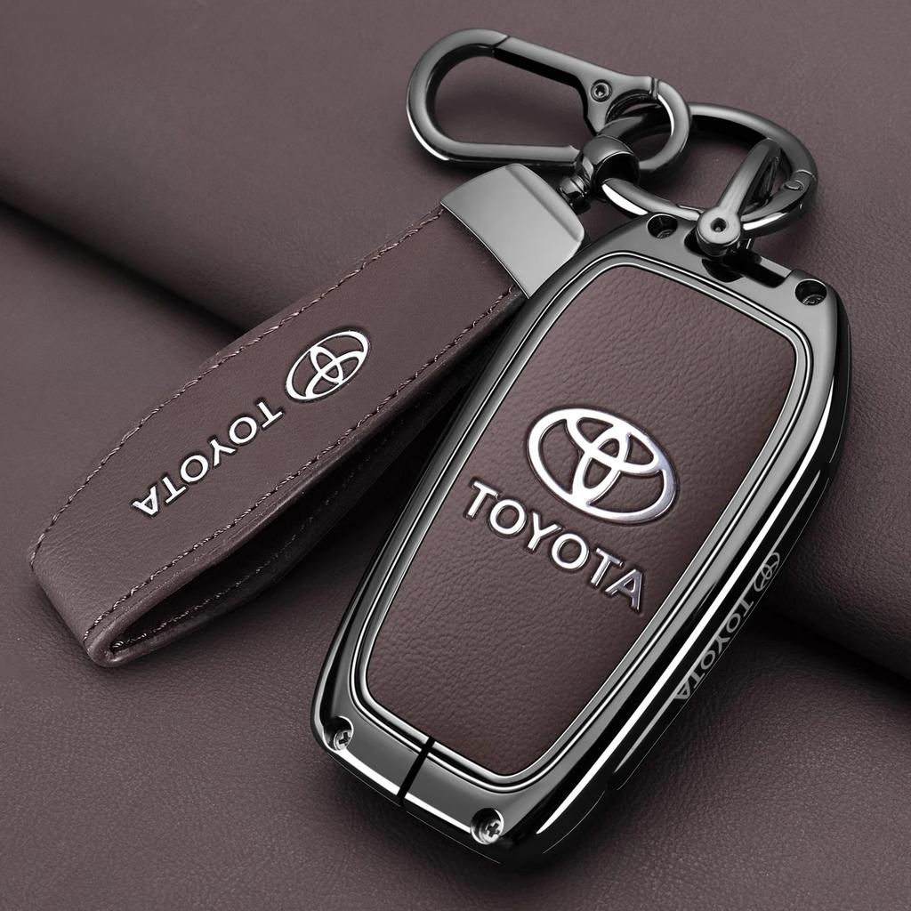 Кожаный чехол для автомобильного ключа из цинкового сплава для Toyota Corolla Hybrid 2021 Rav4 Land Cruiser Prado Camry Highlander Prius C-HR 2018+