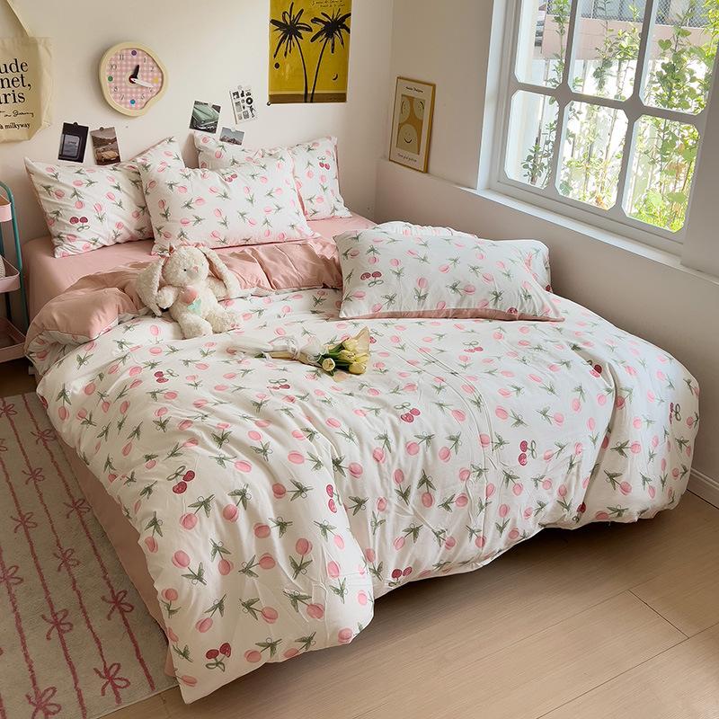 Class A Sleeping Naked, Maternal And Infant Grade Four-Piece Set, Pure Cotton Dormitory 3Pcs Set, Washed Cotton Quilt Cover, Bed Hat Model