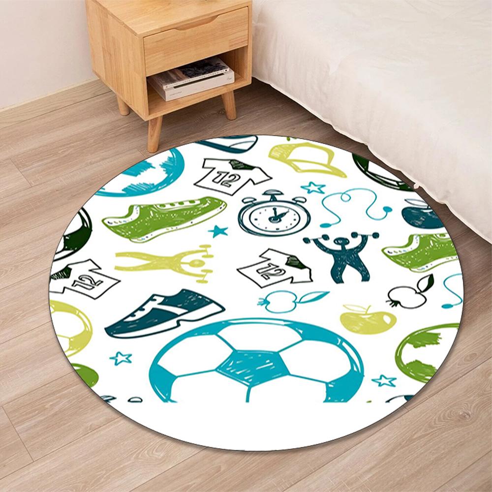 Soccer Printed Round Rug Carpet Chair Rug Area Rug Entryway Doormats,for Office Chair Living Room Bedroom Kitchen Room.