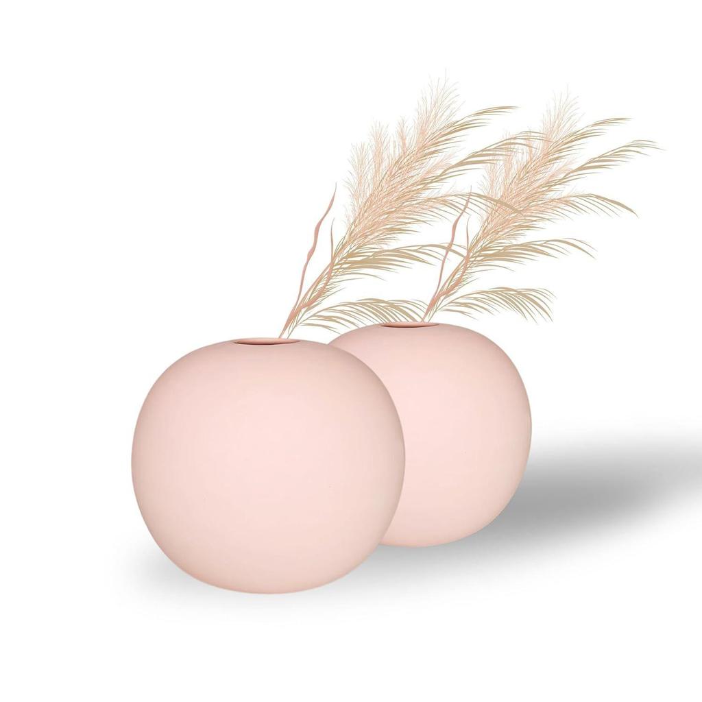 Новая керамическая «Розовая круглая ваза» 4 дюйма — набор из 2 шт. | Декоративная круглая ваза для сухоцветов и пампасной травы | Вазы для домашнего декора