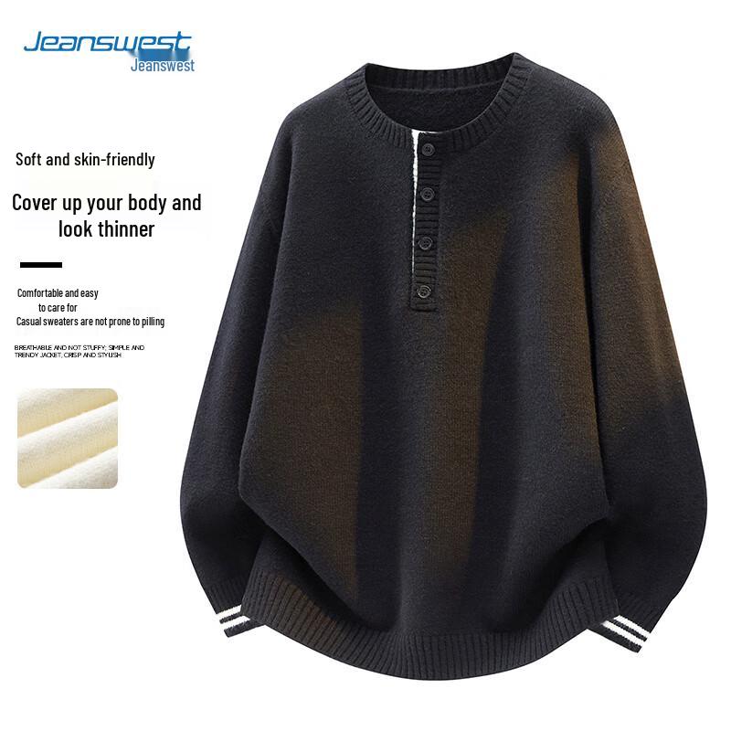 Jeanswest Men's Casual Henley Neck Knitted Pullover