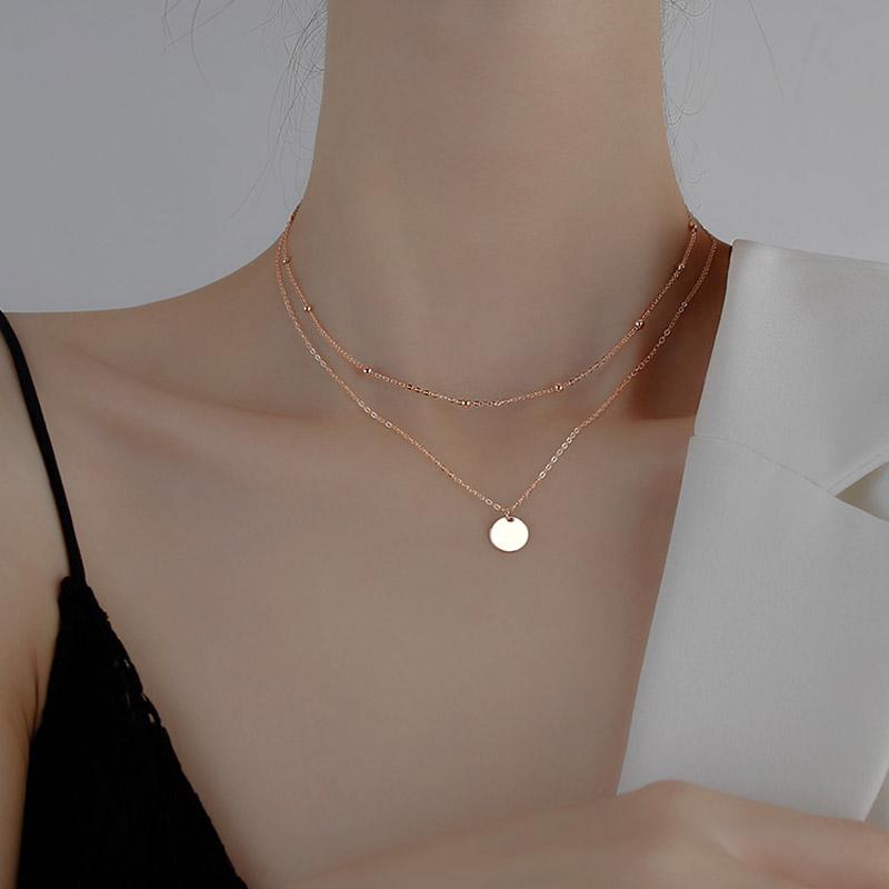 Модное двухслойное ожерелье-чокер из стерлингового серебра 925 пробы с круглым кулоном, ожерелья в подарок для женщин, изысканные аксессуары, ювелирные изделия