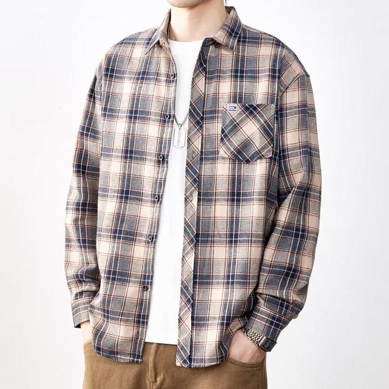 2024 Spring and Autumn New Plaid Shirt Korean Version of Loose Versatile Casual Long-sleeved Shirt Men and Women Tops