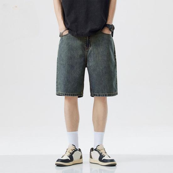 Men Shorts Elastic Waist Mid-rise Summer Casual Sport Shorts with Pockets Straight Wide Leg Denim Shorts