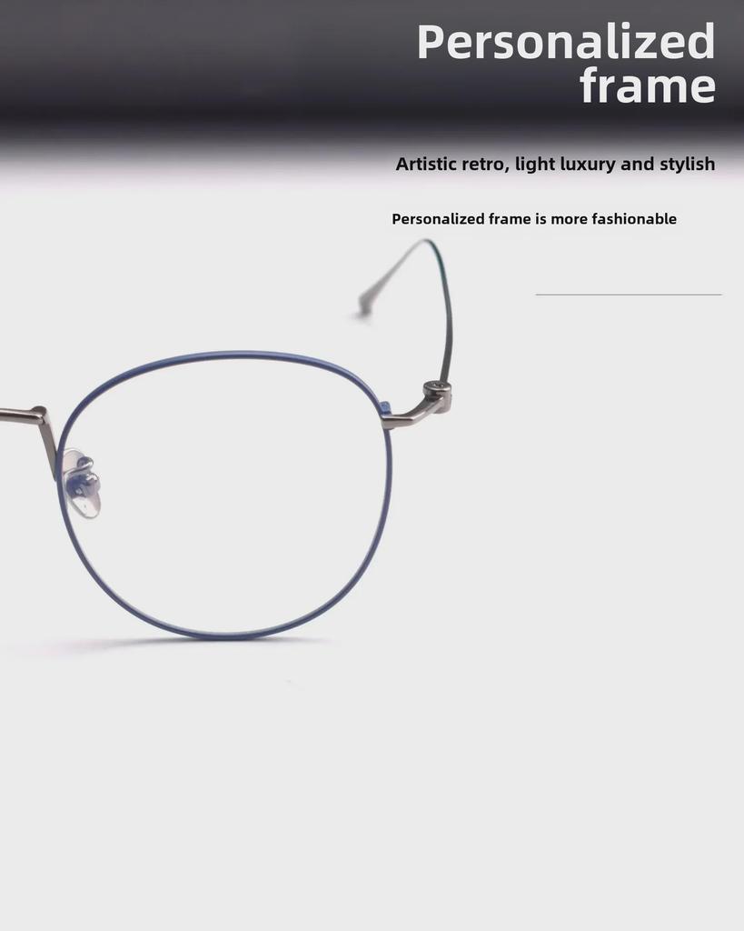80856 Сверхлегкая круглая оправа для очков из чистого титана — универсальный двухцветный дизайн для мужчин и женщин, идеально подходит для крупных лиц