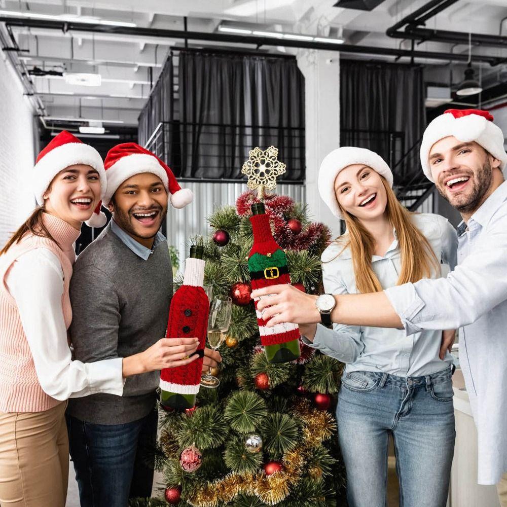 2pcs DIY Christmas Bottle Knitting Dress Creative Wine Bottle Knitted Sweaters Party Supplies