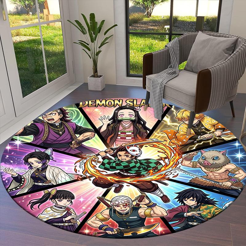 Demon Slayer Round Area Rug Carpet Rug For Living Room Bedroom Sofa Playroom Decor Nonslip Floor Mat