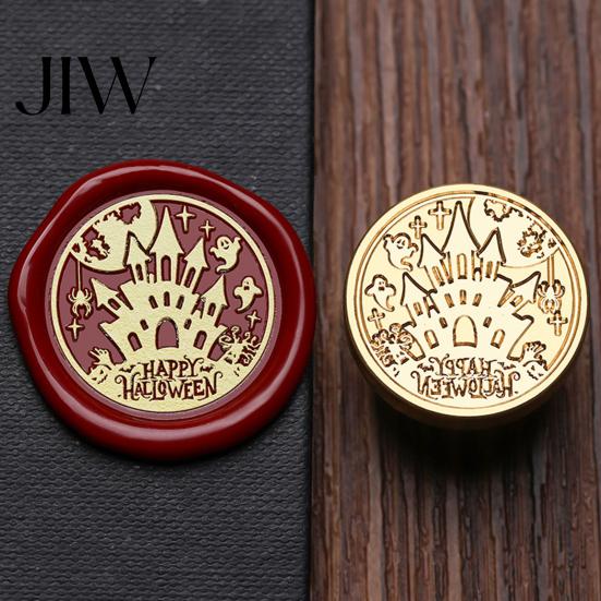 Halloween Stamp Head Themed Brass Wax Seal Head, Pumpkin Ghost Witch Bat Engraved Replaceable Sealing Replacement for Envelope Journal Gift Wrap Party