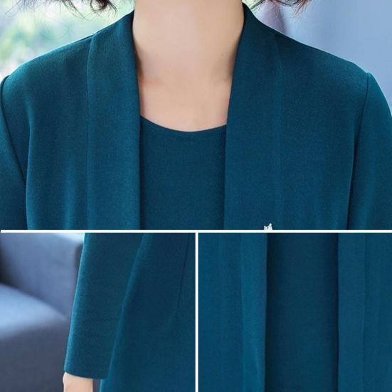 2 шт./комплект женский пальто платье костюм длинный рукав средней длины однотонный пиджак без рукавов круглый вырез А-силуэта миди платье плюс размер формальный деловой стиль