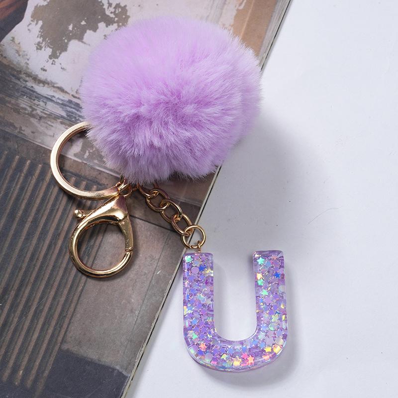 Милый фиолетовый шарик для волос 26 букв от A до Z брелок из смолы 26 инициалов кошелек подвеска брелок рюкзак подвески сумка Декор аксессуары