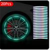 20pcs Car Tire Rim Car Stickers Bike Tire Reflective Sticker On Wheel Hub Stripes Reflective Rim Wheel Tape Wheel Rim Decal Tires Paper