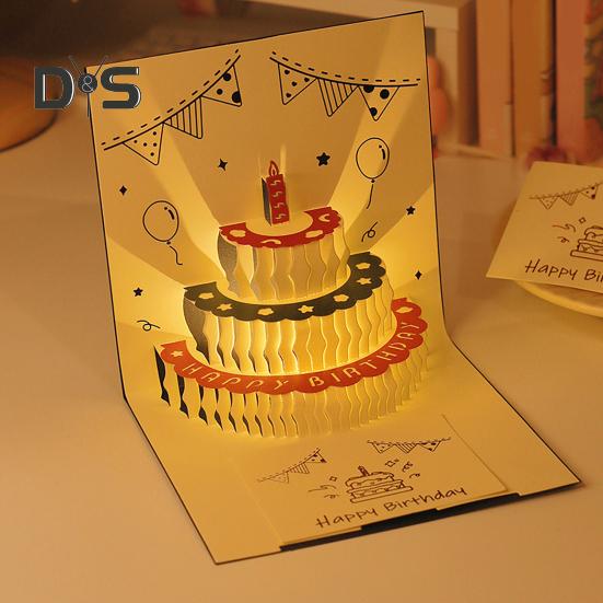 3D-открытка на день рождения, всплывающая поздравительная открытка с музыкальными огнями, открытка на день рождения с тортом для женщин, мужчин, детей, друзей