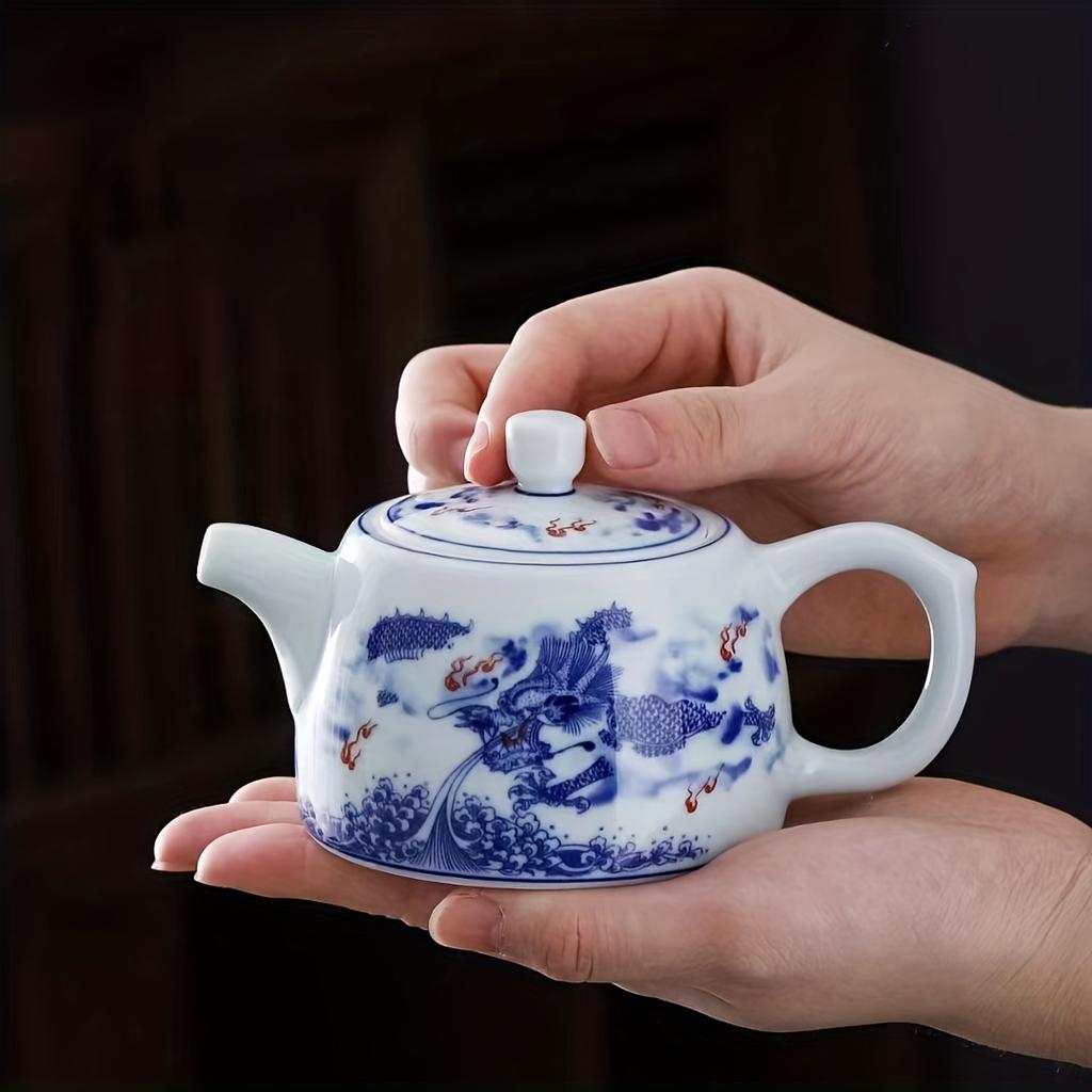 Синий и белый фарфоровый чайник Керамический чайник Чайник для приготовления чая Чайный сервиз кунг-фу Один горшок Чайная чашка - Чайный сервиз кунг-фу ручной работы для чая и кофе E