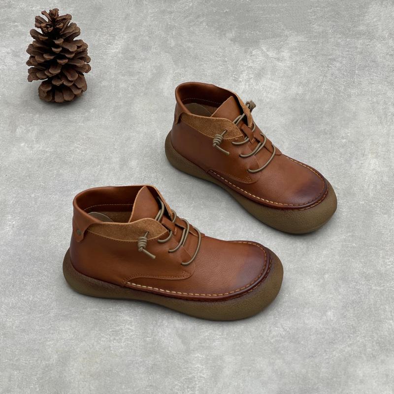 Johnature Женская обувь ручной работы из натуральной кожи, универсальные ботильоны из коровьей кожи в британском стиле с круглым носком