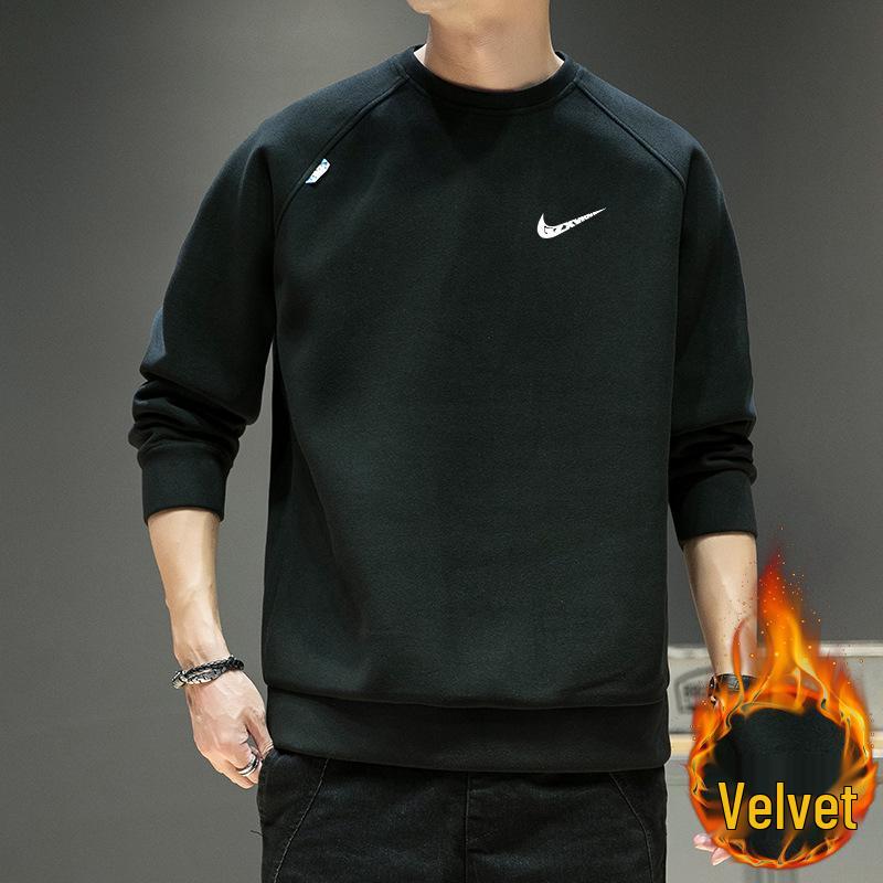 Cross2025 Men's Thermal Fleece Hoodie - Autumn/Winter Plus Size Long Sleeve Casual Base Layer