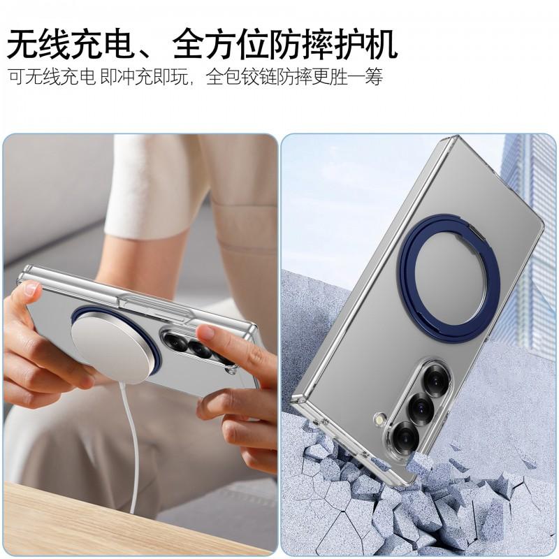 Magnetic Phone Case With 360 Rotating Kickstand Wireless Charging Galaxy Z Fold8 Fold7 Fold6 Transparent PC Cover