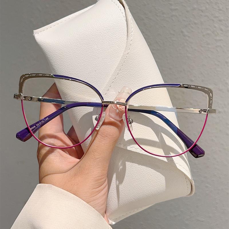 KAMMPT Women's Trendy Metal Eyeglass Frame Trans Lens Glasses Alloy Non-prescription Fake Glasses New Cat Eye Irregular Eyewear